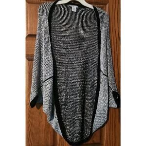 ALBERTO MAKALI Black & Silver Metallic Vest Wrap L/XL Rayon & Lurex